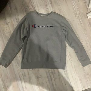 Mens Champion Logo Crewneck Sweatshirt (Gray)